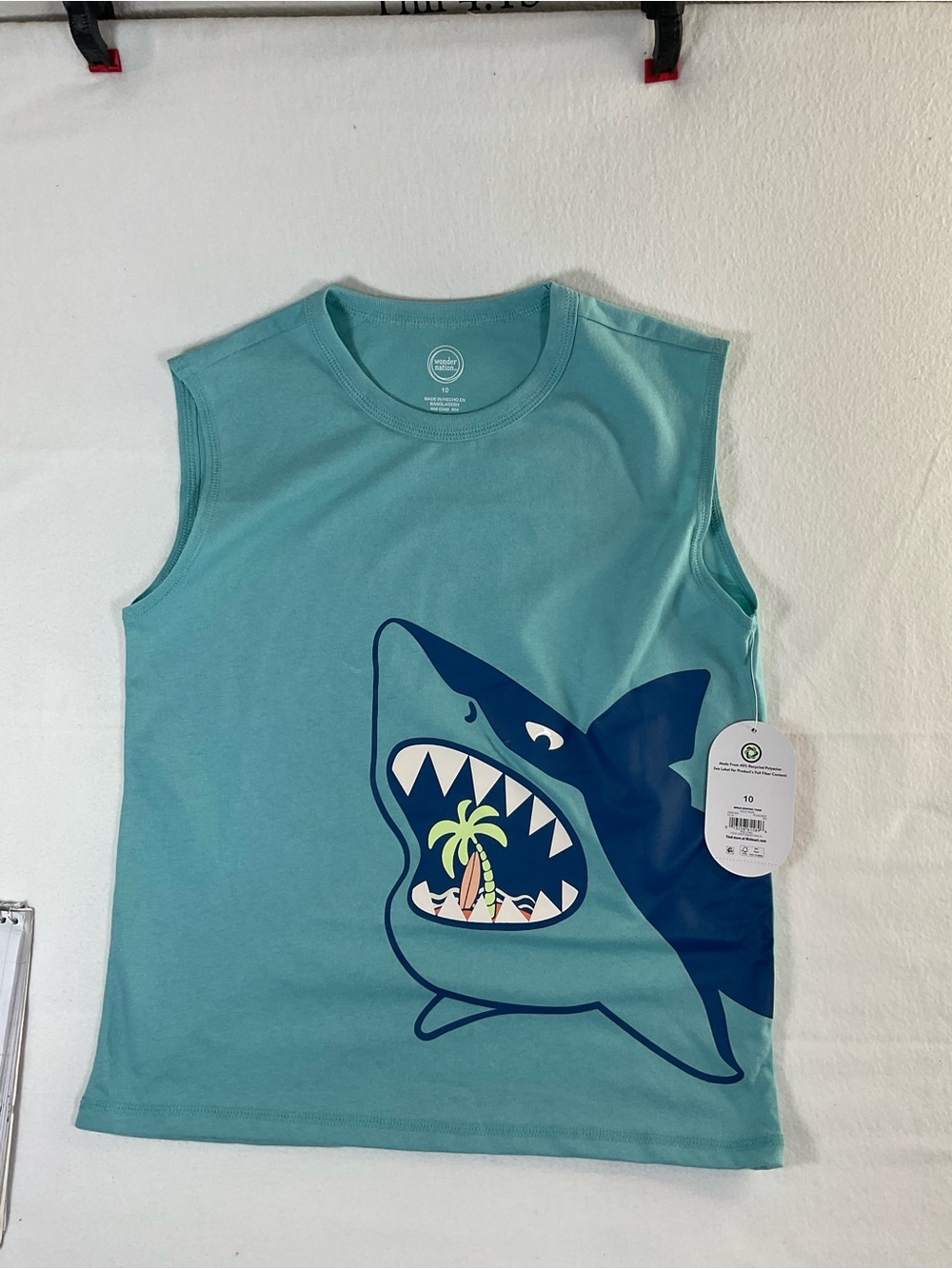 Wonder Nation Aqua Tank Top with Navy Shark Graphic, Size 10 New With Tag